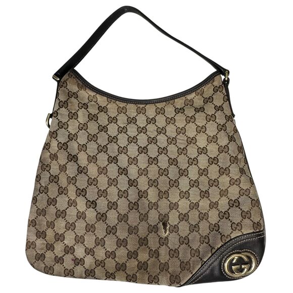Gucci 169947 Monogram Hobo Dark Brown Canvas Shoulder Bag  READ DESCRIPTION - Picture 1 of 8